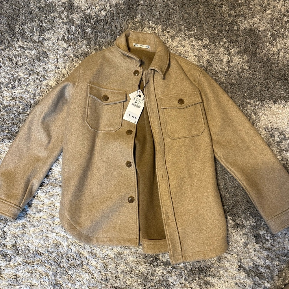 Zara over shirt jacket flannel tan small very warm and soft